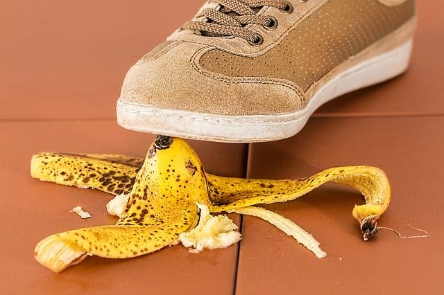 Shoe and banana on the ground